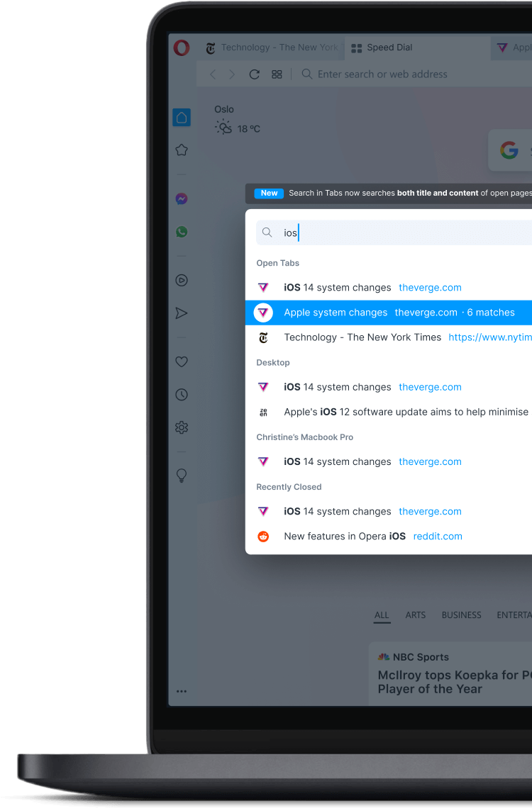 Suche in Tabs